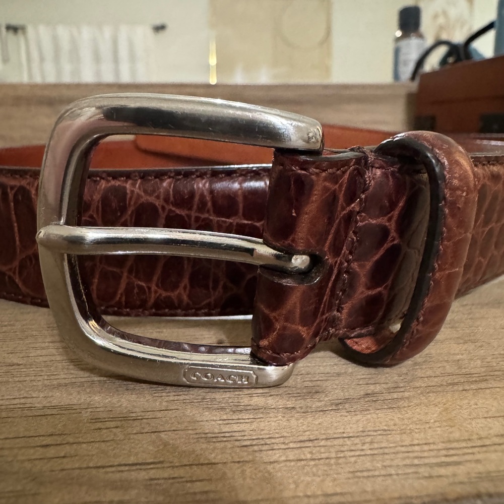 Coach Brown and Silver Leather Belt